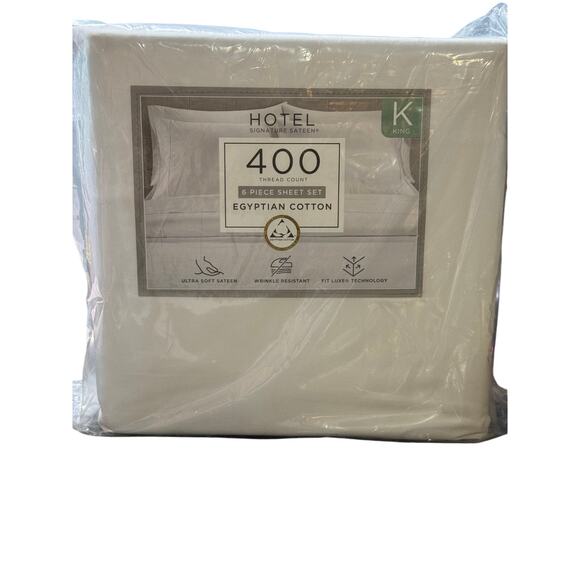 Hotel Signature Sateen Egyptian Cotton 400 TC 6-Piece Sheet Set King in White - Picture 1 of 2